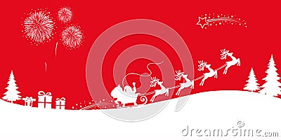 White Santa Claus flyin on Christmas sleigh - vector Stock Photo